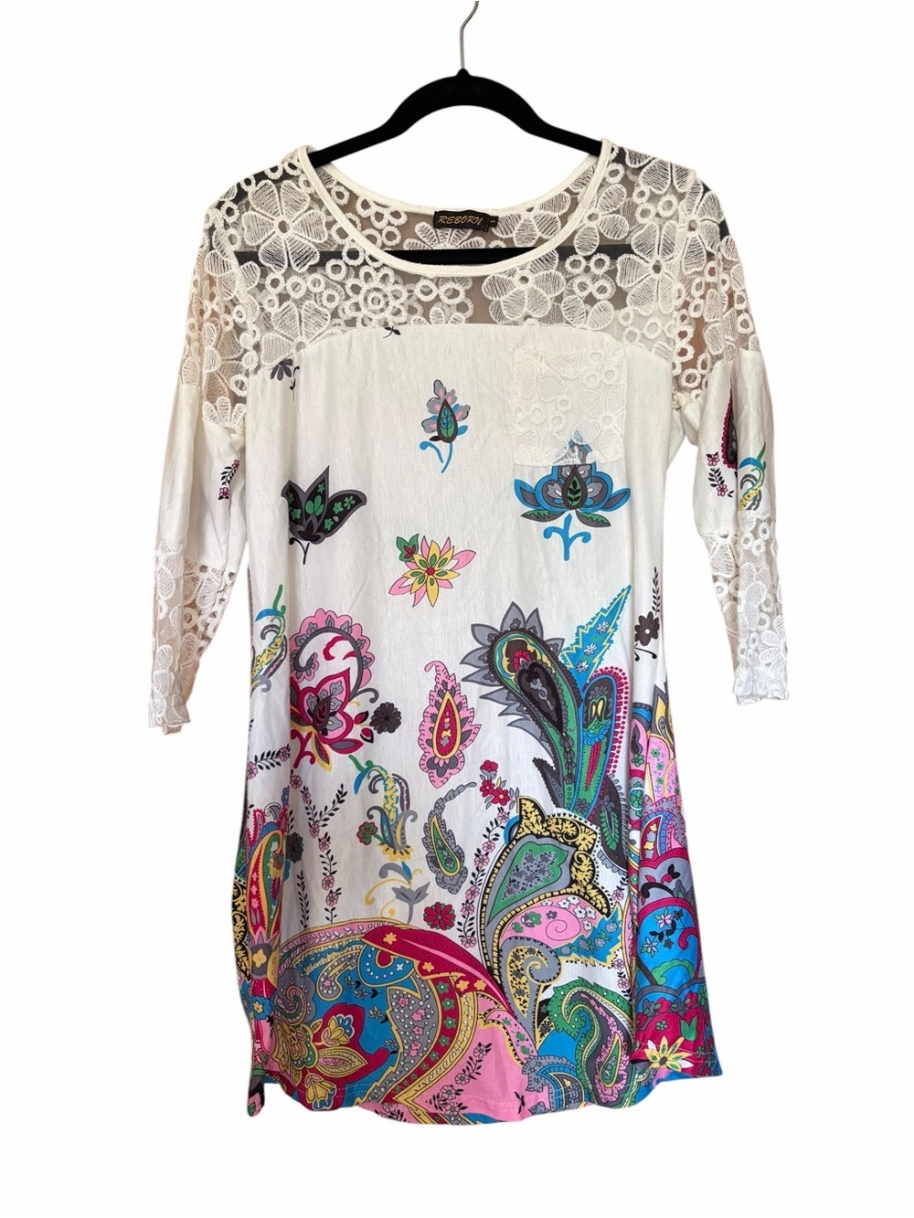 Reborn White Dress with Multicolor Paisley & Lace